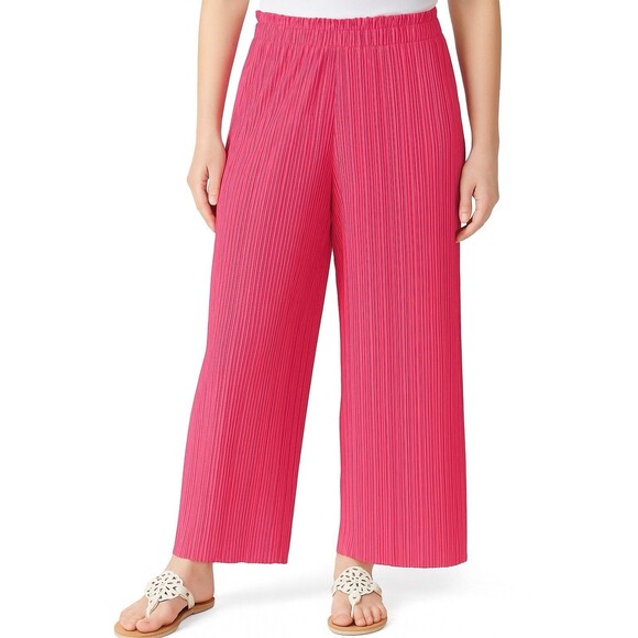 Nine West Women’s Pink Pleated Wide Leg Pants Size L NWT Polyester Elastic Waist - Picture 1 of 10